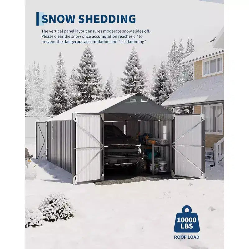 LinTimes 12x25FT Metal Carport Fully Enclosed Garage Shelter with Vertical Rain Roof All-Steel Structure Heavy Duty Garden Storage Shed