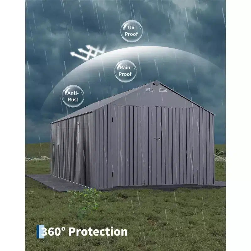 LinTimes 12x25FT Metal Carport Fully Enclosed Garage Shelter with Vertical Rain Roof All-Steel Structure Heavy Duty Garden Storage Shed
