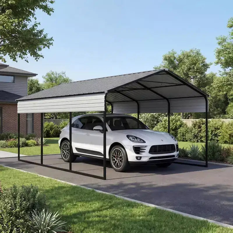 LinTimes 12 x 20 FT Heavy-Duty Steel Carport Shelter All-Weather Reinforced Wind Snow Resistant Vehicle Protection with Anchor Kit Easy Assembly