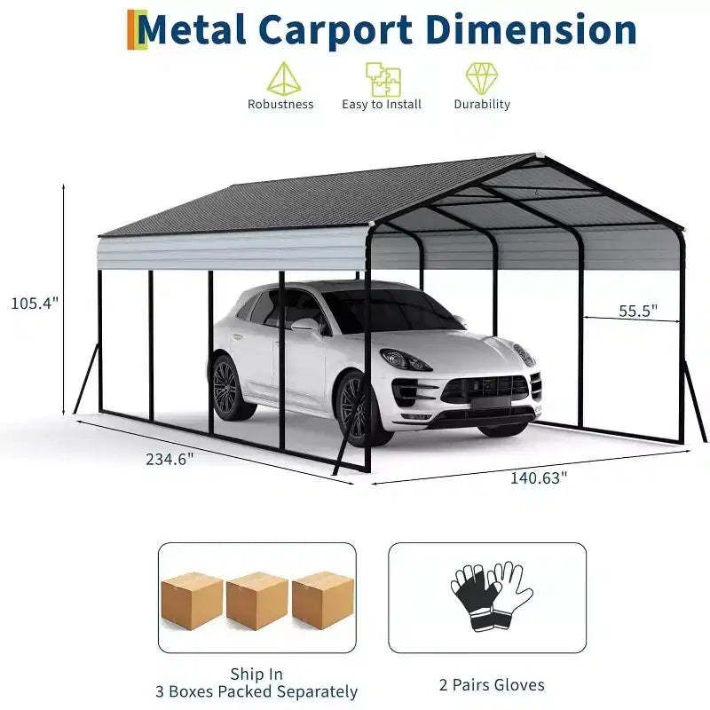 LinTimes 12 x 20 FT Heavy-Duty Steel Carport Shelter All-Weather Reinforced Wind Snow Resistant Vehicle Protection with Anchor Kit Easy Assembly