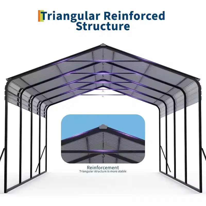 LinTimes 12 x 20 FT Heavy-Duty Steel Carport Shelter All-Weather Reinforced Wind Snow Resistant Vehicle Protection with Anchor Kit Easy Assembly