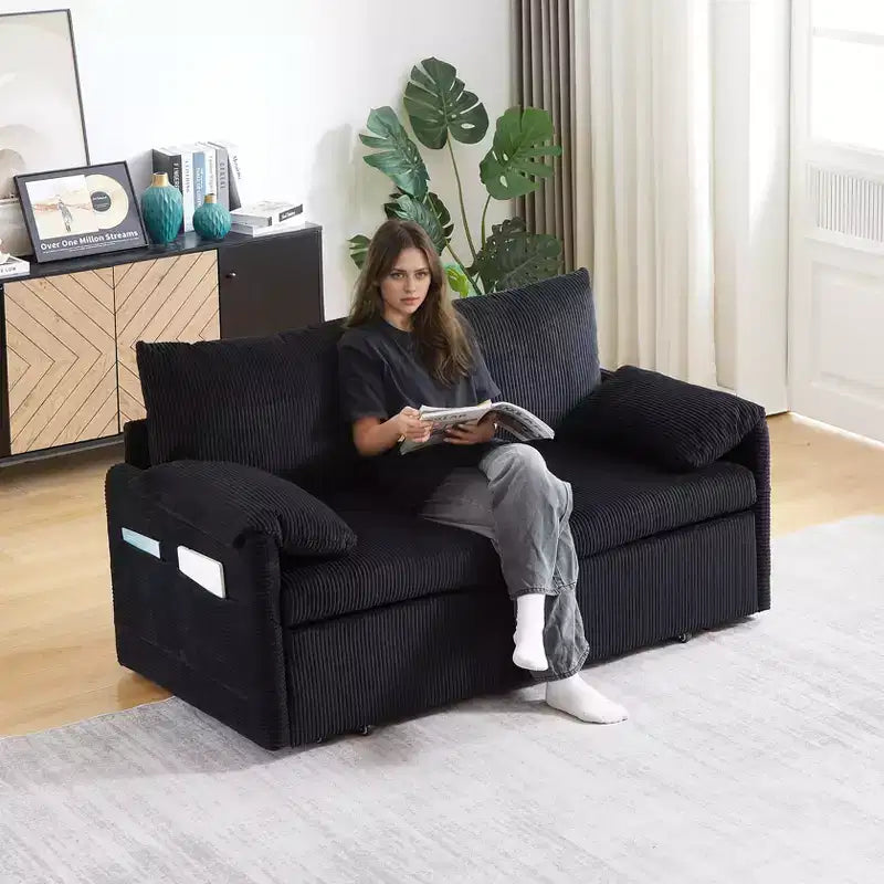 MAYEERTY 64.5 3-in-1 Convertible Corduroy Sleeper Sofa Bed with Pullout Bed