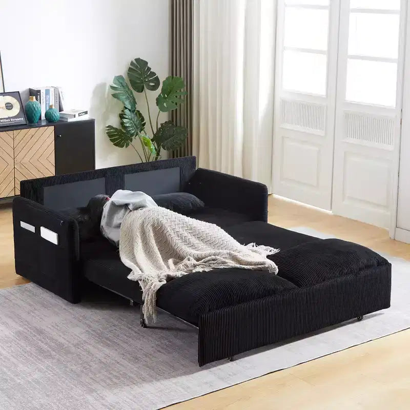 MAYEERTY 64.5 3-in-1 Convertible Corduroy Sleeper Sofa Bed with Pullout Bed