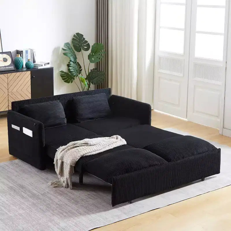 MAYEERTY 64.5 3-in-1 Convertible Corduroy Sleeper Sofa Bed with Pullout Bed