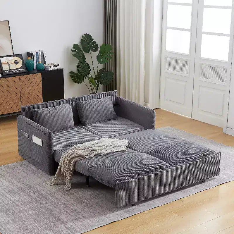 MAYEERTY 64.5 3-in-1 Convertible Corduroy Sleeper Sofa Bed with Pullout Bed