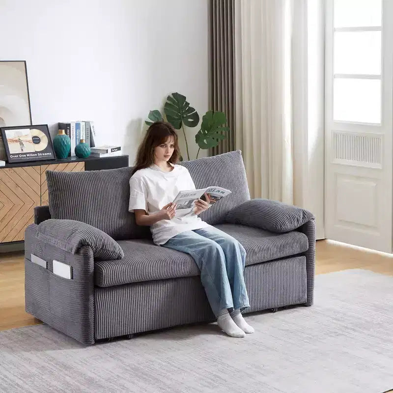 MAYEERTY 64.5 3-in-1 Convertible Corduroy Sleeper Sofa Bed with Pullout Bed