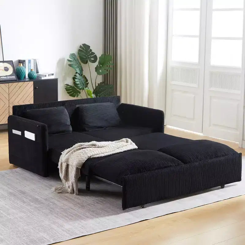 MAYEERTY 64.5 3-in-1 Convertible Corduroy Sleeper Sofa Bed with Pullout Bed