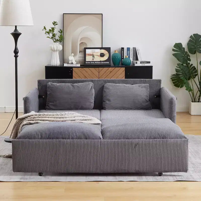 MAYEERTY 64.5 3-in-1 Convertible Corduroy Sleeper Sofa Bed with Pullout Bed