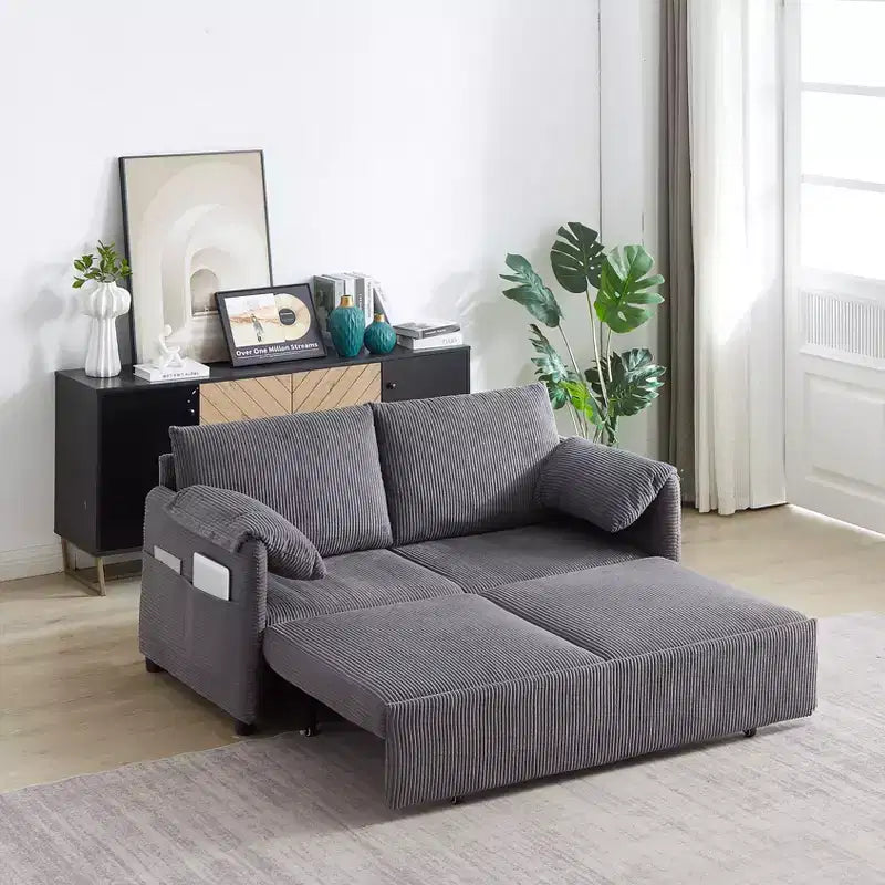 MAYEERTY 64.5 3-in-1 Convertible Corduroy Sleeper Sofa Bed with Pullout Bed