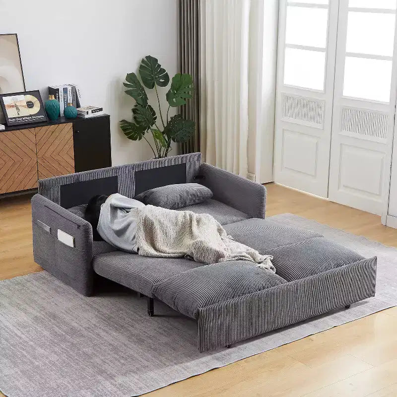 MAYEERTY 64.5 3-in-1 Convertible Corduroy Sleeper Sofa Bed with Pullout Bed
