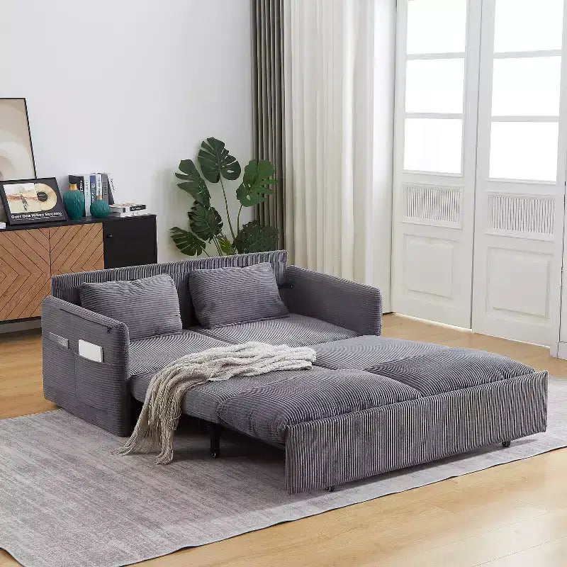 MAYEERTY 64.5 3-in-1 Convertible Corduroy Sleeper Sofa Bed with Pullout Bed