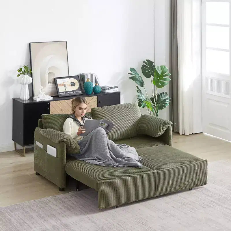 MAYEERTY 64.5 3-in-1 Convertible Corduroy Sleeper Sofa Bed with Pullout Bed