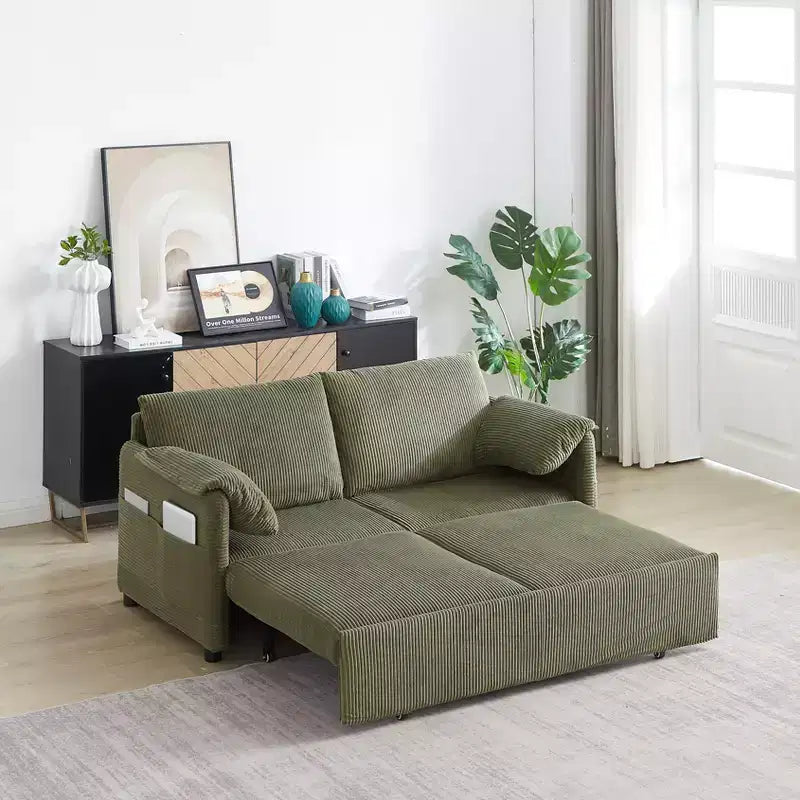 MAYEERTY 64.5 3-in-1 Convertible Corduroy Sleeper Sofa Bed with Pullout Bed