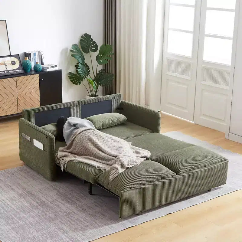MAYEERTY 64.5 3-in-1 Convertible Corduroy Sleeper Sofa Bed with Pullout Bed