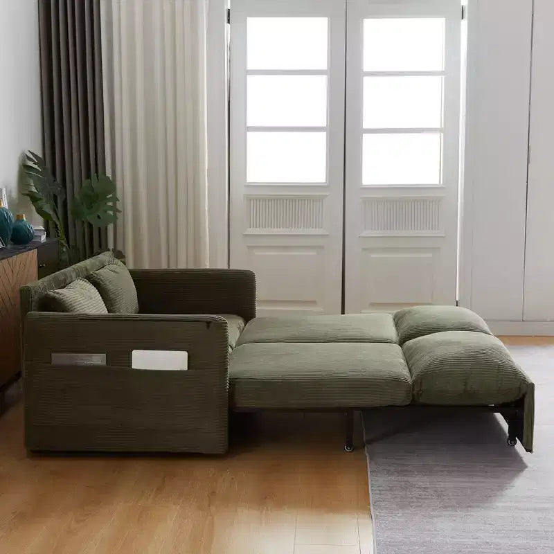 MAYEERTY 64.5 3-in-1 Convertible Corduroy Sleeper Sofa Bed with Pullout Bed