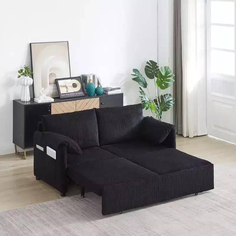 MAYEERTY 64.5 3-in-1 Convertible Corduroy Sleeper Sofa Bed with Pullout Bed