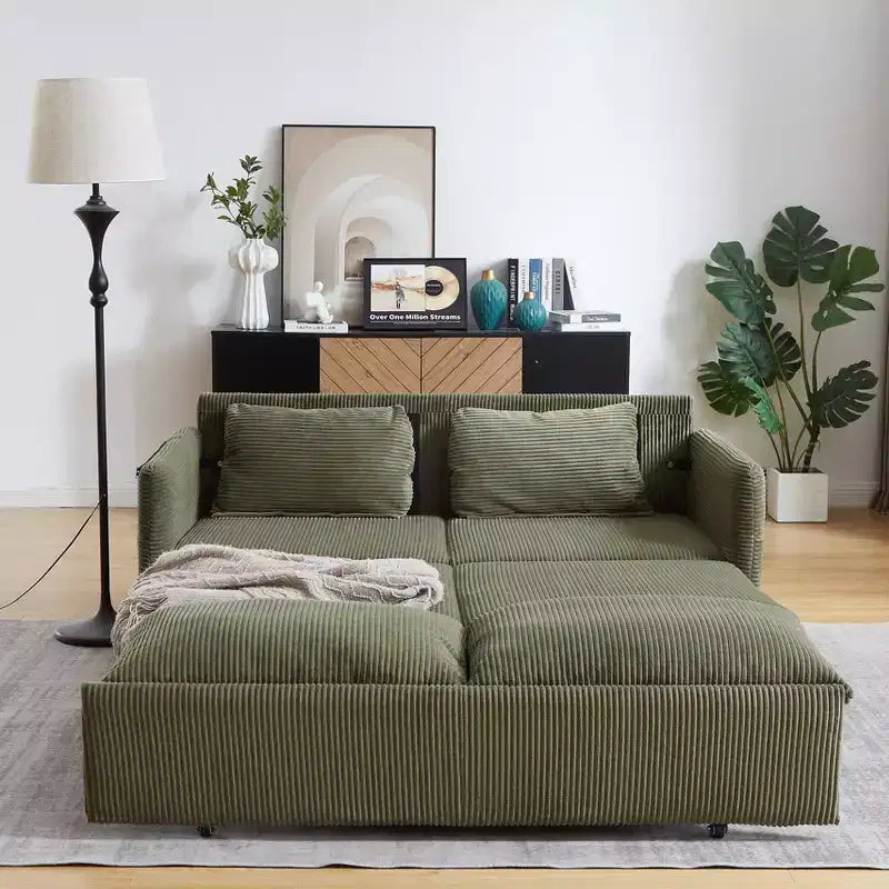 MAYEERTY 64.5 3-in-1 Convertible Corduroy Sleeper Sofa Bed with Pullout Bed