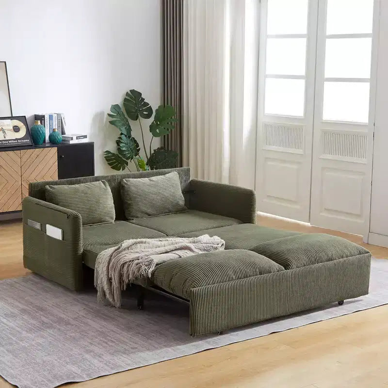 MAYEERTY 64.5 3-in-1 Convertible Corduroy Sleeper Sofa Bed with Pullout Bed