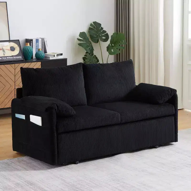 MAYEERTY 64.5 3-in-1 Convertible Corduroy Sleeper Sofa Bed with Pullout Bed