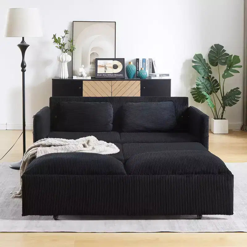 MAYEERTY 64.5 3-in-1 Convertible Corduroy Sleeper Sofa Bed with Pullout Bed