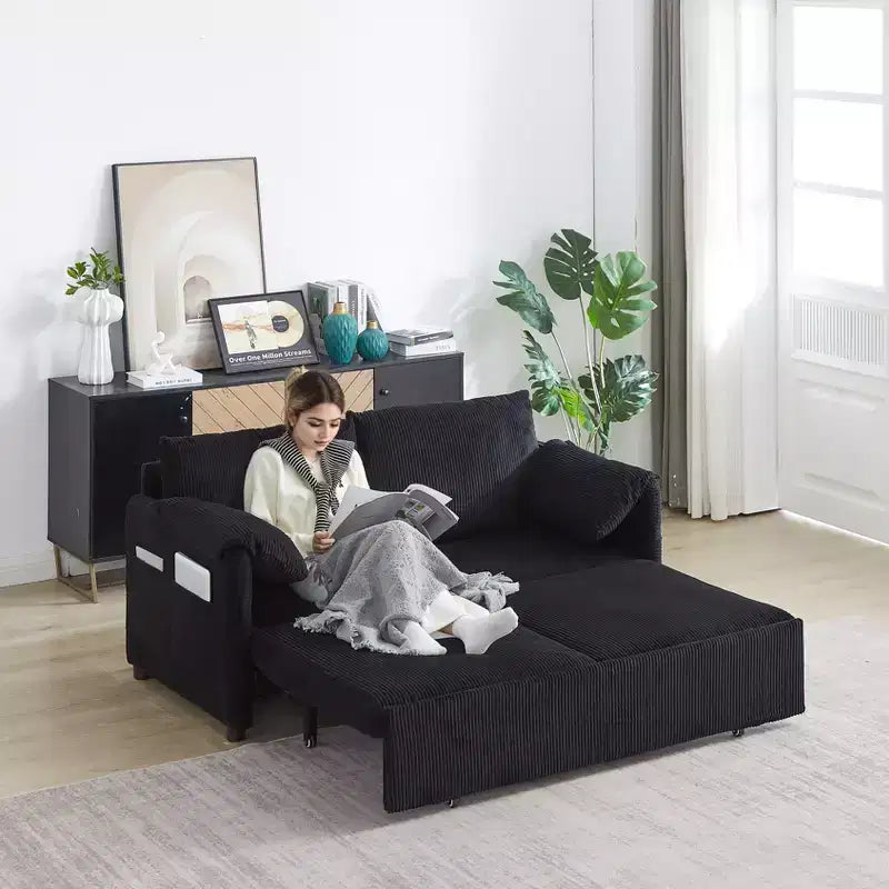 MAYEERTY 64.5 3-in-1 Convertible Corduroy Sleeper Sofa Bed with Pullout Bed