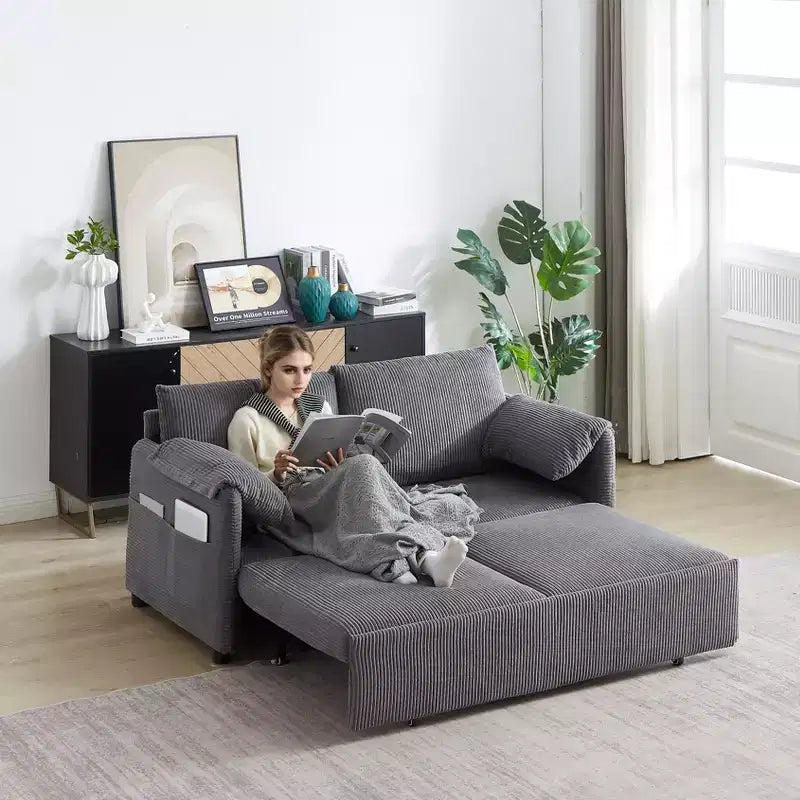 MAYEERTY 64.5 3-in-1 Convertible Corduroy Sleeper Sofa Bed with Pullout Bed