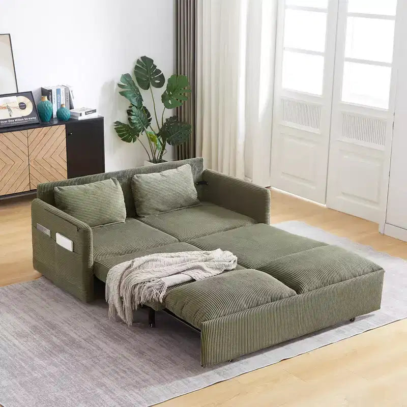 MAYEERTY 64.5 3-in-1 Convertible Corduroy Sleeper Sofa Bed with Pullout Bed