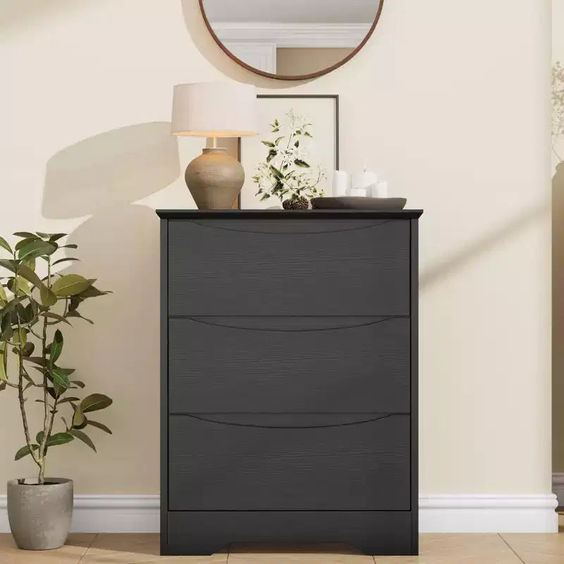 Wooden Dresser with 3 Drawers, Tall Modern Closet with Deep Storage, Large Chest of Drawers with Wide Top, Wood Closet Clothes Storage Organizer