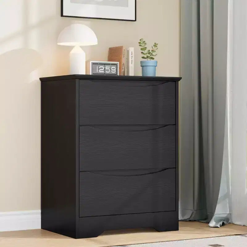 Wooden Dresser with 3 Drawers, Tall Modern Closet with Deep Storage, Large Chest of Drawers with Wide Top, Wood Closet Clothes Storage Organizer