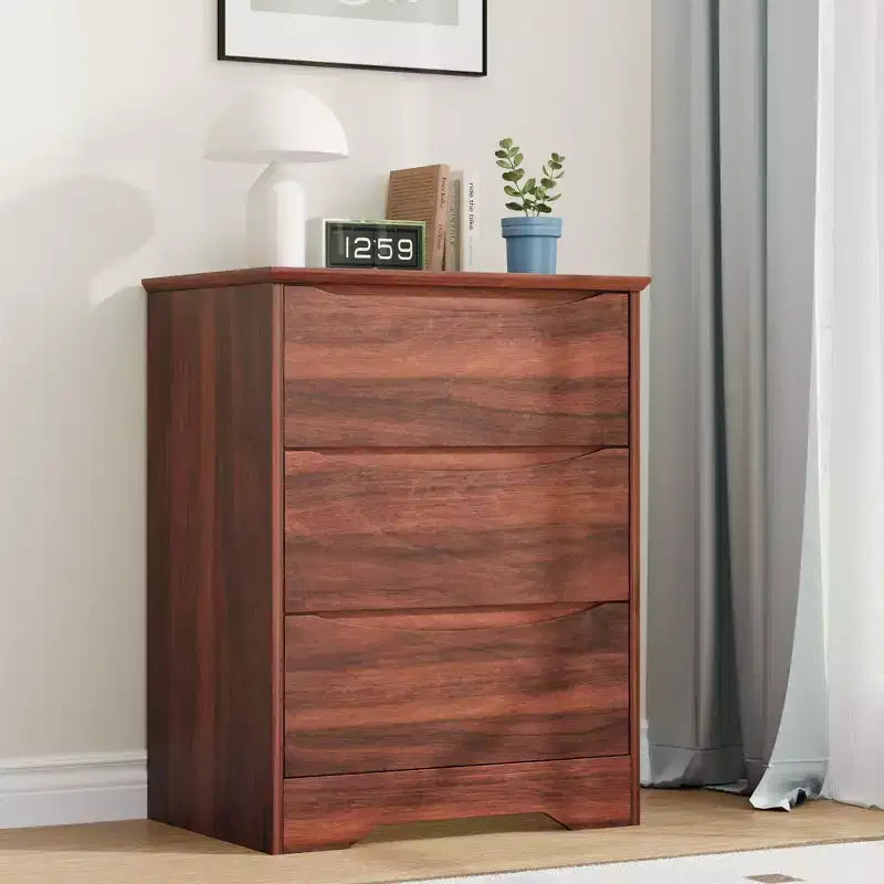 Wooden Dresser with 3 Drawers, Tall Modern Closet with Deep Storage, Large Chest of Drawers with Wide Top, Wood Closet Clothes Storage Organizer