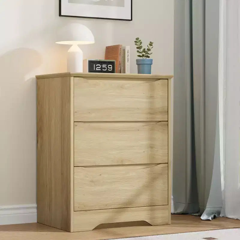 Wooden Dresser with 3 Drawers, Tall Modern Closet with Deep Storage, Large Chest of Drawers with Wide Top, Wood Closet Clothes Storage Organizer
