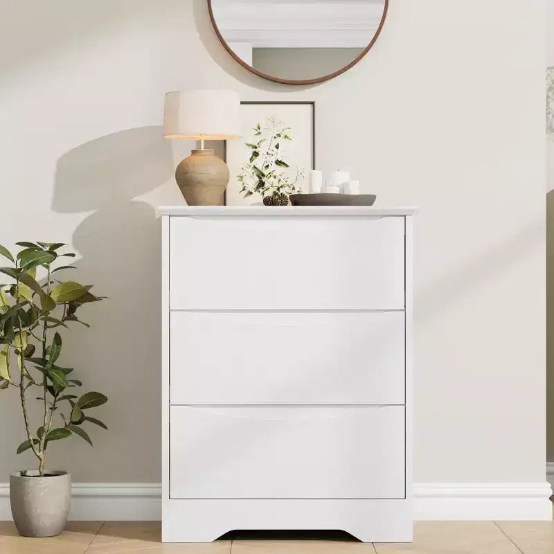 Wooden Dresser with 3 Drawers, Tall Modern Closet with Deep Storage, Large Chest of Drawers with Wide Top, Wood Closet Clothes Storage Organizer