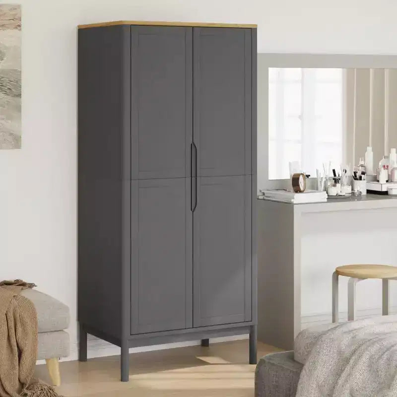 vidaXL Wardrobe Grey Solid pine wood 30.3 x 20.9 x 67.3 in Wardrobe