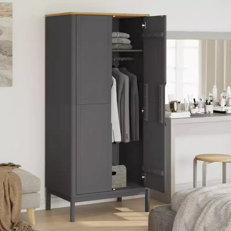 vidaXL Wardrobe Grey Solid pine wood 30.3 x 20.9 x 67.3 in Wardrobe