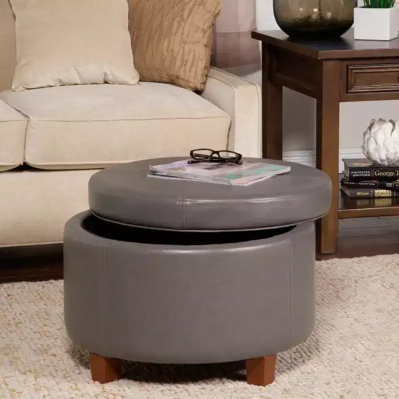 Large Round Storage Ottoman - HomePop