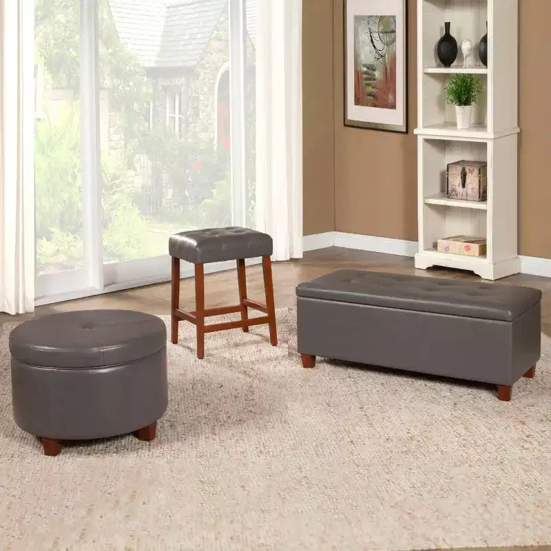 Large Round Storage Ottoman - HomePop