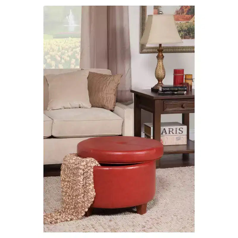 Large Round Storage Ottoman - HomePop