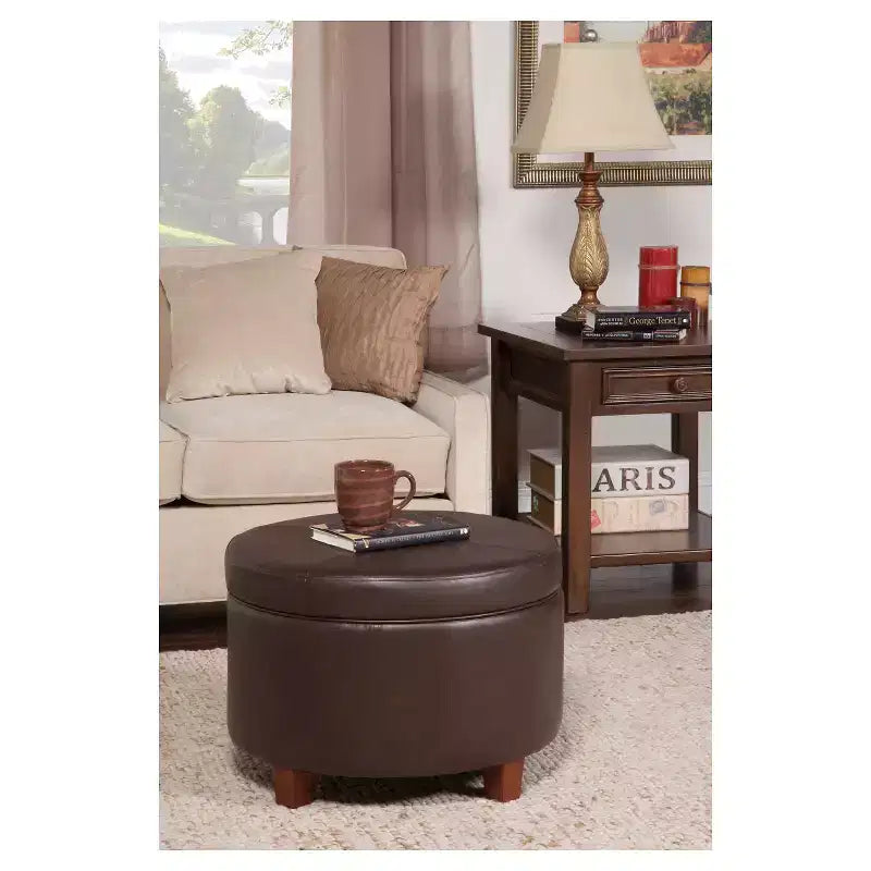 Large Round Storage Ottoman - HomePop