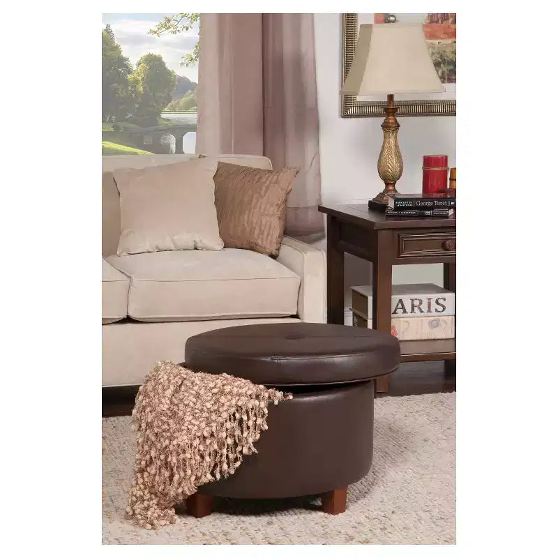 Large Round Storage Ottoman - HomePop