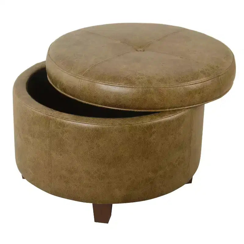 Large Round Storage Ottoman - HomePop