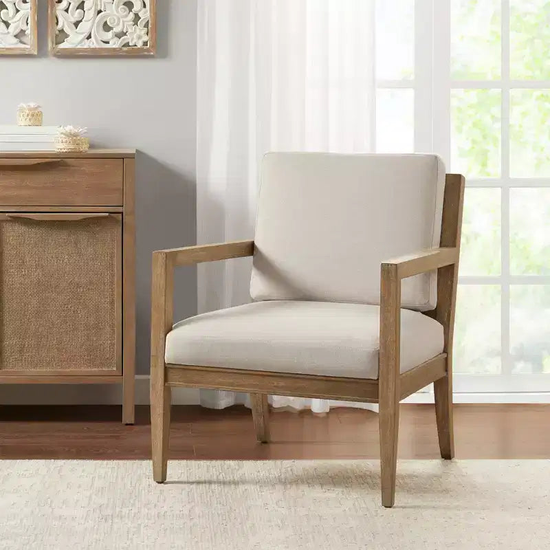 Marlee Upholstered Accent Armchair Ivory: Solid Wood Frame, Transitional Style - Madison Park