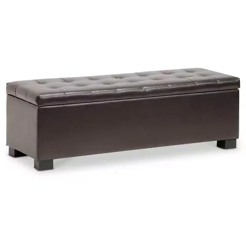 Roanoke Storage Ottoman Dark Brown - Baxton Studio: Upholstered Bench, Wood Frame, Spot Clean
