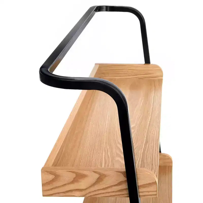Lifestorey Estanier Desk with Shelves Natural/Black: Industrial Style, Veneer Finish, Metal Frame, Open Storage
