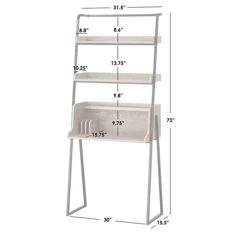 Lifestorey Estanier Desk with Shelves Natural/Black: Industrial Style, Veneer Finish, Metal Frame, Open Storage