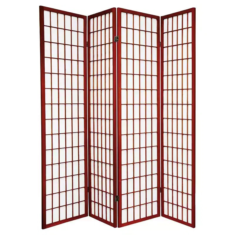 Oriental Furniture 6 ft. Tall Window Pane Shoji Screen - Rosewood (4 Panels): Hardwood & Metal Divider