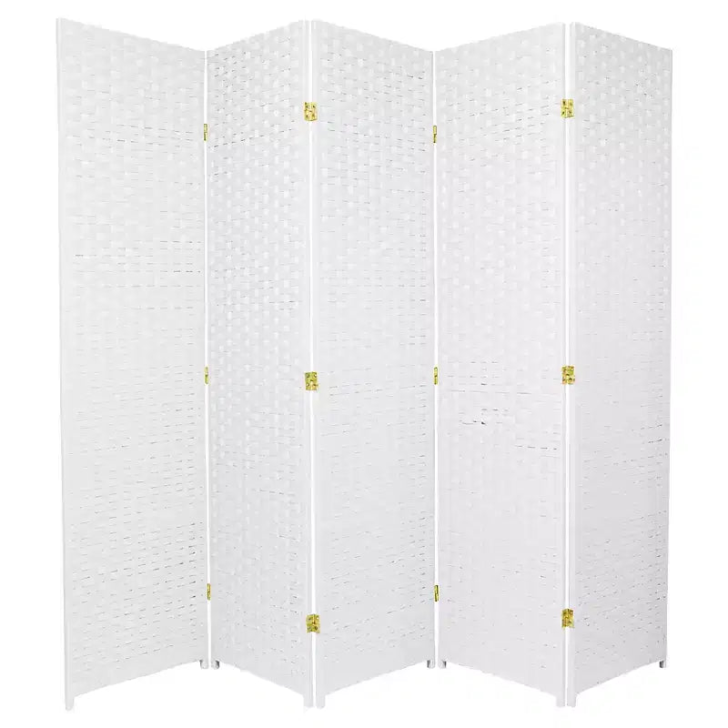 Oriental Furniture 6' Tall 5 Panel Woven Fiber Room Divider White: Hardwood Frame, No Assembly Required