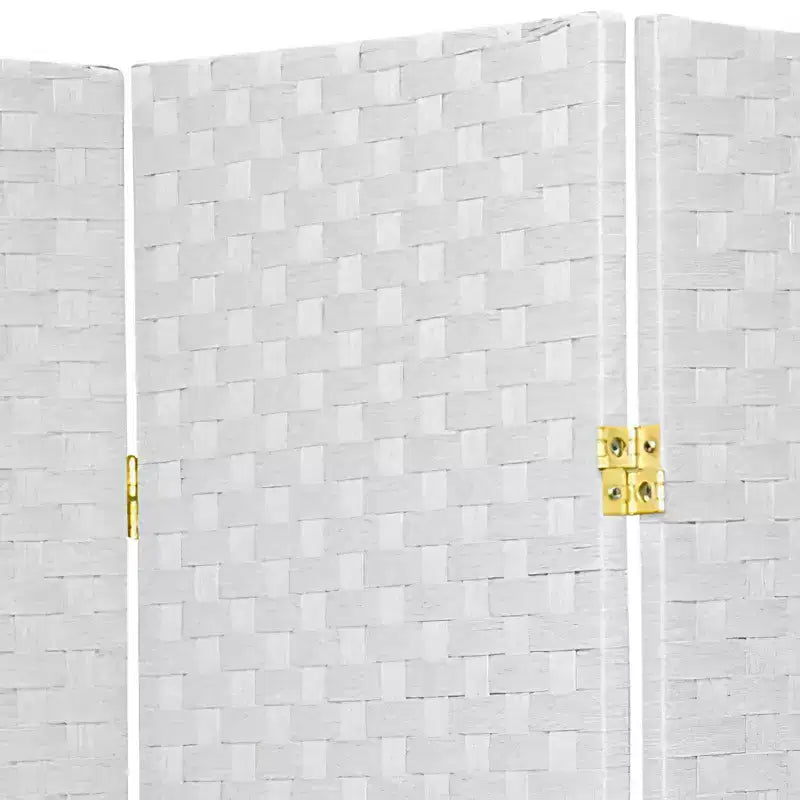 Oriental Furniture 6' Tall 5 Panel Woven Fiber Room Divider White: Hardwood Frame, No Assembly Required