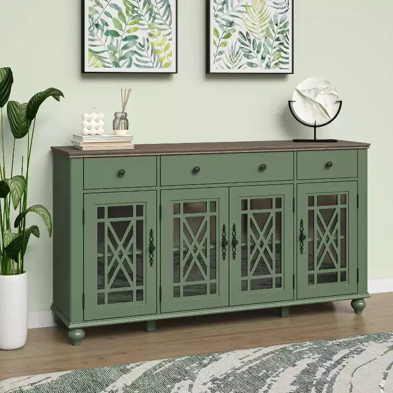 Festivo 63" Vintage Style Storage Accent Buffet Sideboard Cabinet with Drawers Green