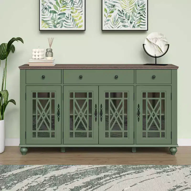 Festivo 63" Vintage Style Storage Accent Buffet Sideboard Cabinet with Drawers Green