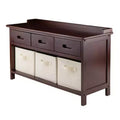 Adriana Entryway Storage Bench with Baskets Walnut/Beige - Winsome: Wood Composite, Shoe Organizer, Spot Clean